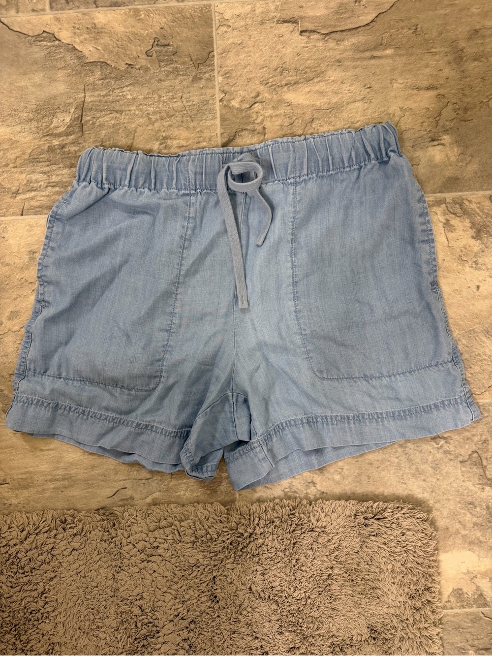 Hilary Radley Light Blue Elastic Waist Drawstring Shorts